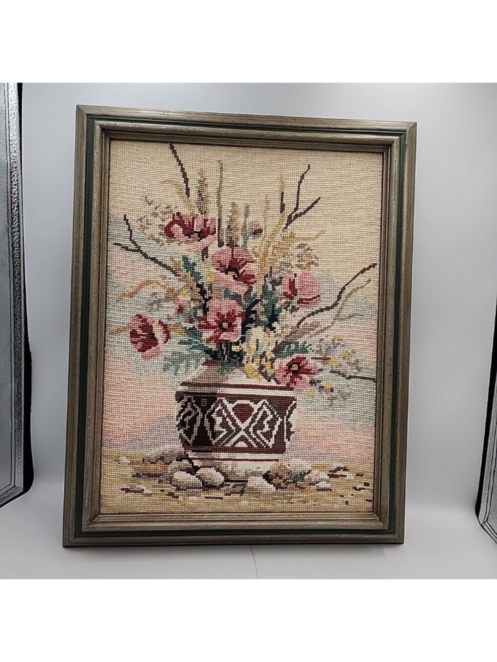Framed Finished Needlepoint DESERT FLORAL by Matthew Brian Sunset 12055 19"x14"